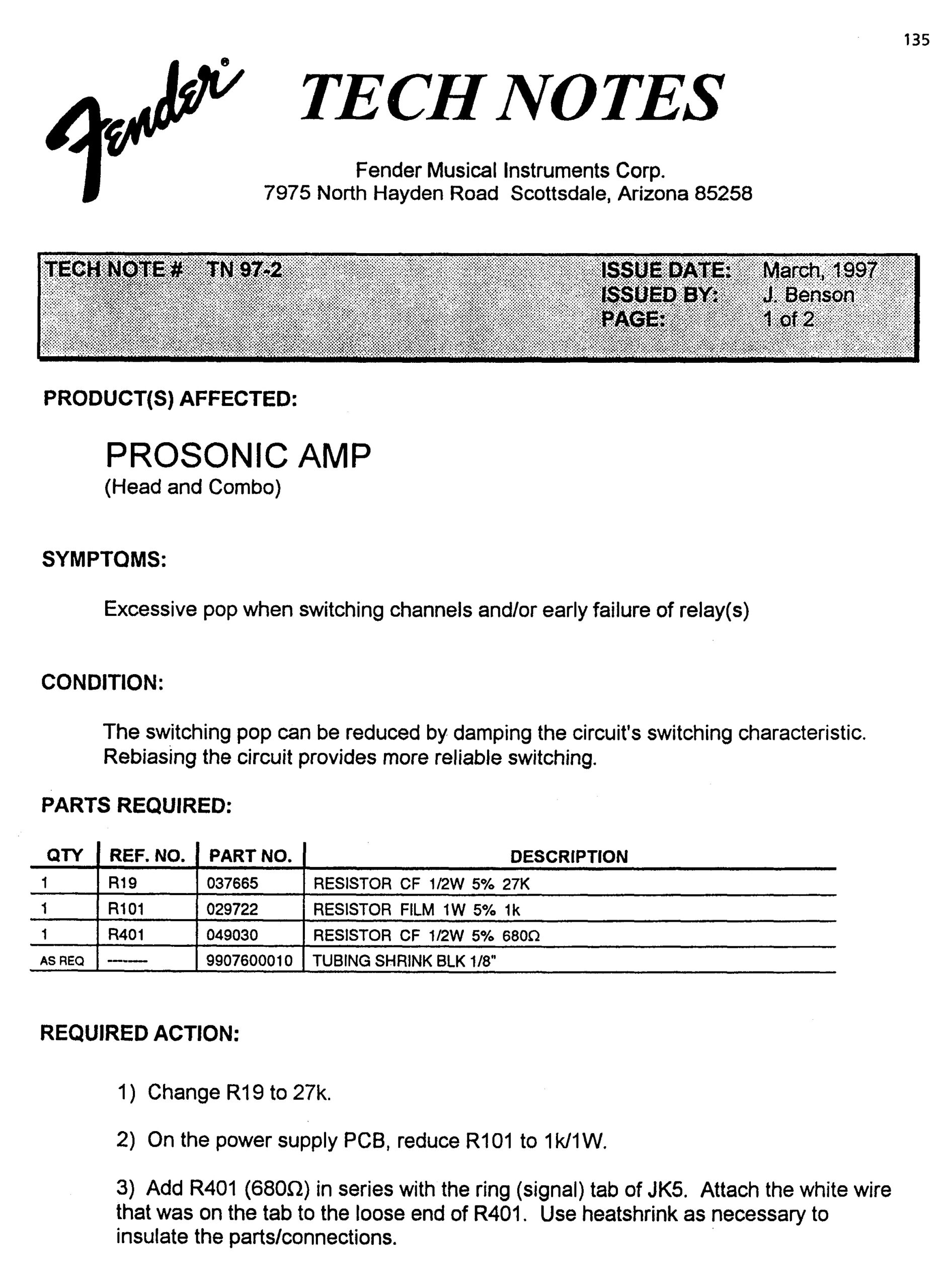 Fender Prosonic Hum tech note tn97-2 page 1
